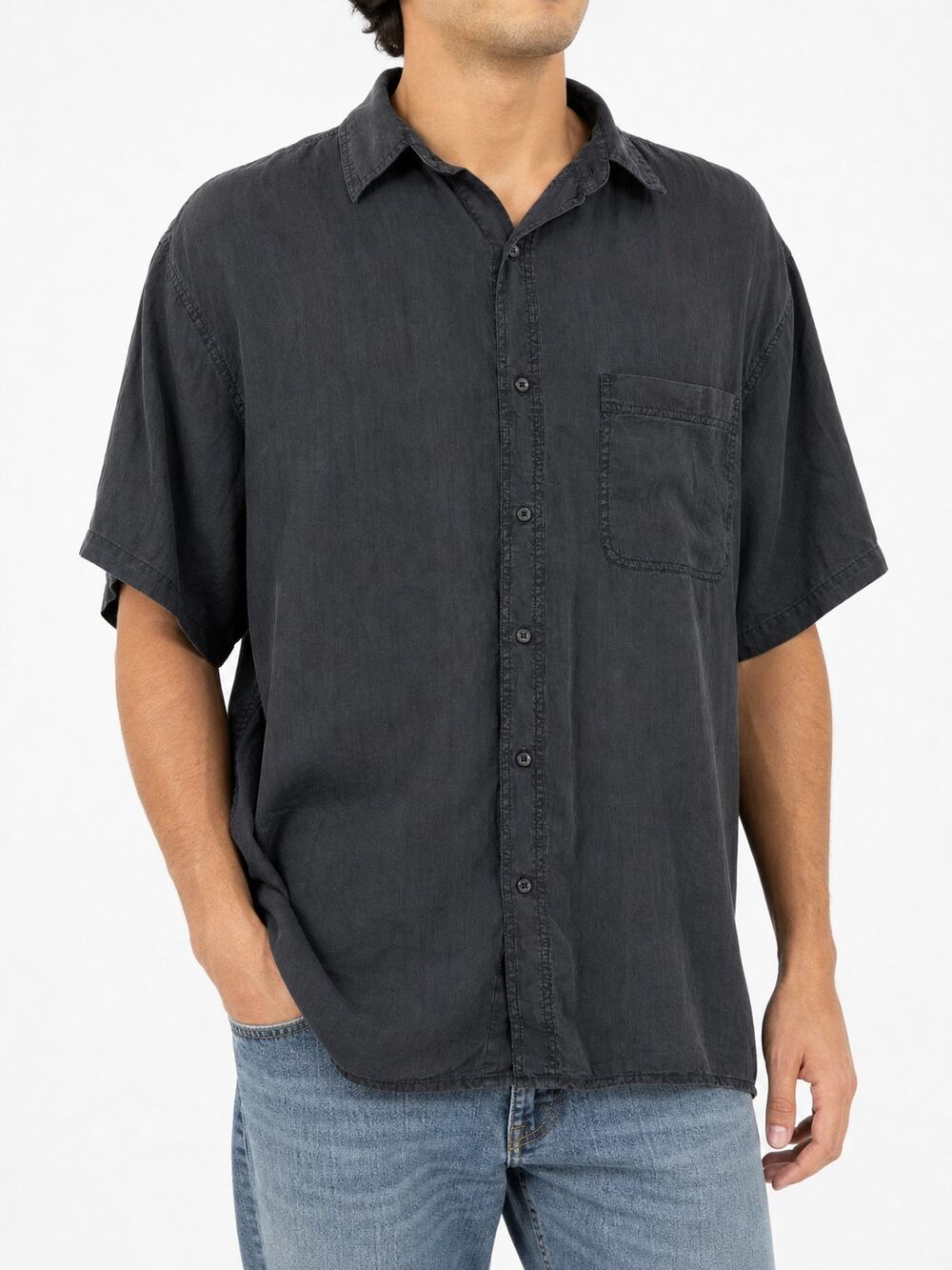 Robert Stock Mens 100% Silk Short Sleeve Button Up Camp Shirt Large Quiet Luxury